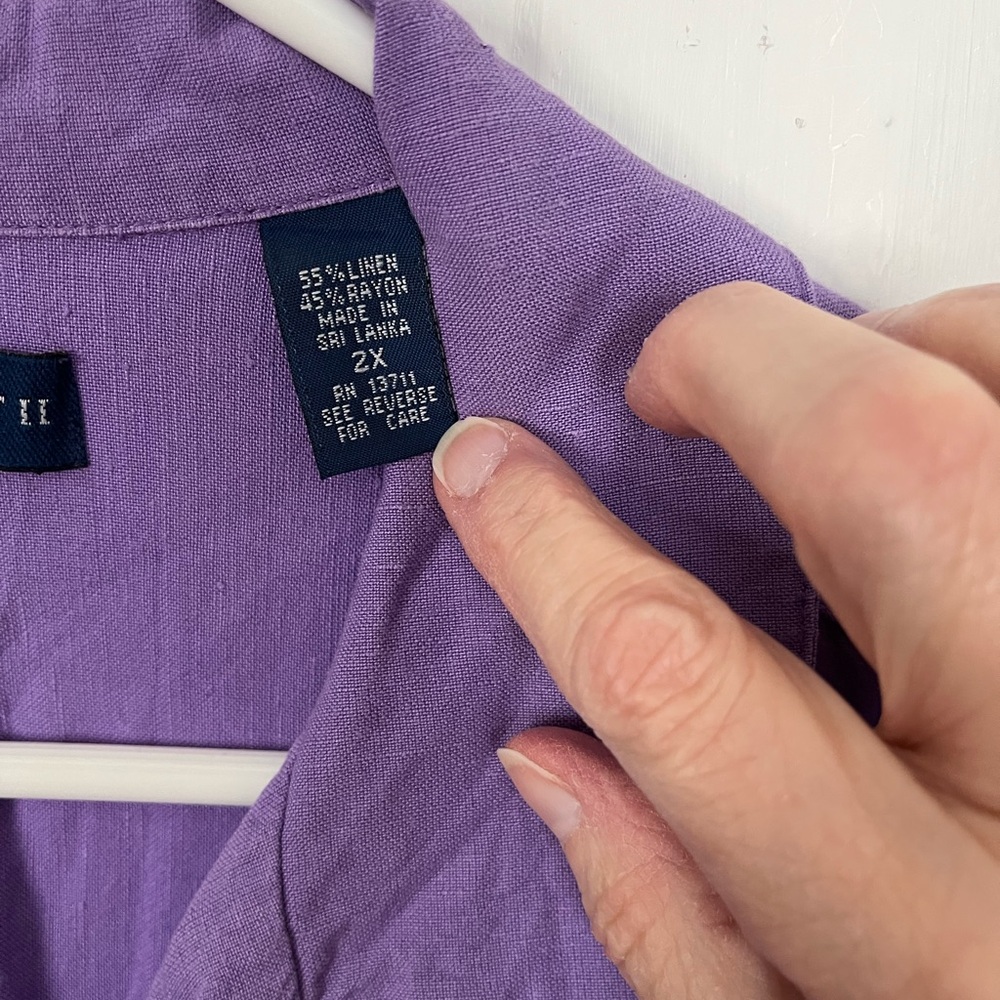 Sleeveless Button-Front Karen Scott Women’s Linen blend Top in Purple 2X - Picture 3 of 4